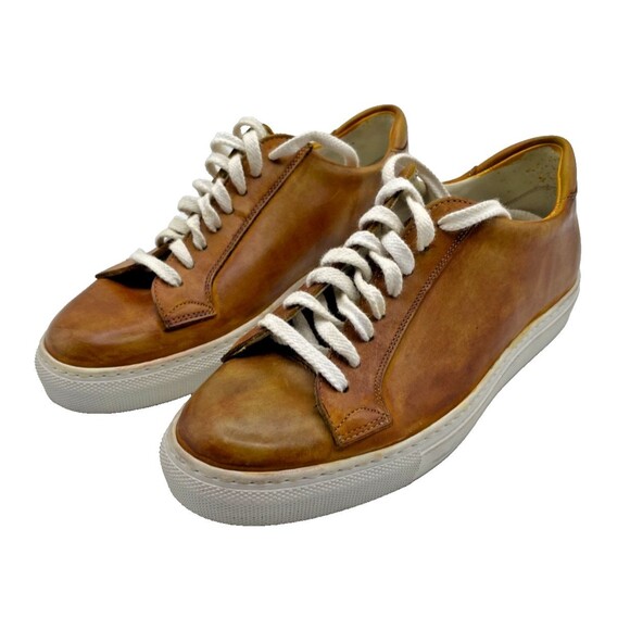 NEW Handmade Leather Sneakers Sz 37 Tobacco Brown Made in Italy Calf Skin
